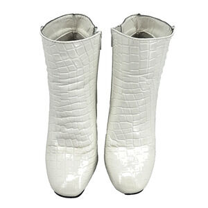 White Croc-Embossed Ankle Boots Women’s Size 5 Block Heel Side Zip Dressy EUC